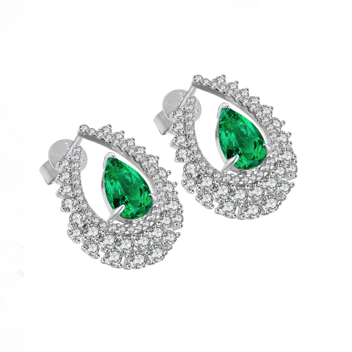 Gemfiori Fine Jewelry Lab Grown Emerald Earrings Stud Classic Women Earrings S925 Sterling Silver