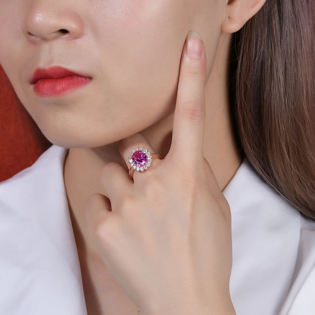 ArtistA Abiding Rose Gold Plated 925 Sterling Silver Oval Lab Pink Sapphire Nanocrystal Morganite Halo Engagement Ring for Wedding Women
