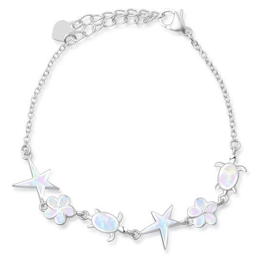 Fashionable Opal-Inlaid Beaded Bracelet-Hawaiian-Style Design Turtles Stars Flowers Trendy  Anniversary Accessory