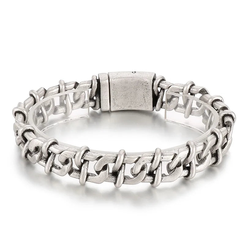 KALEN Men Retro Industrial Style Silver/Gold Color Stainless Steel Matte Surface Links Bracelets