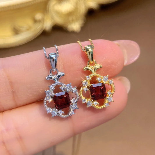 Gioiellieri Natural Garnet Pendant Necklace S925 Sterling Silver Fashion Gemstone Jewelry for Women Birthday Anniversary Gift