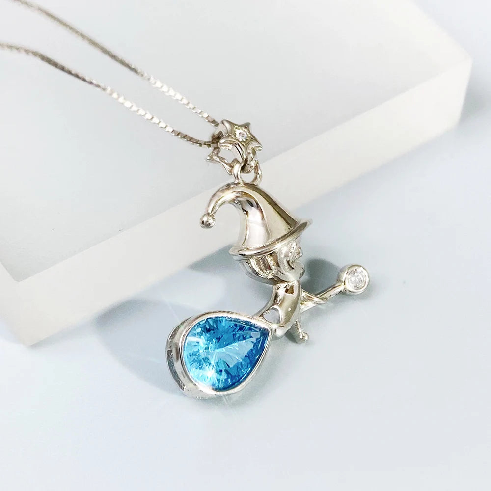 Gioiellieri Natural Swiss Blue Topaz Pendant S925 Sterling Silver Necklace for Women Fine Jewelry December Birthstone Anniversary Gift New