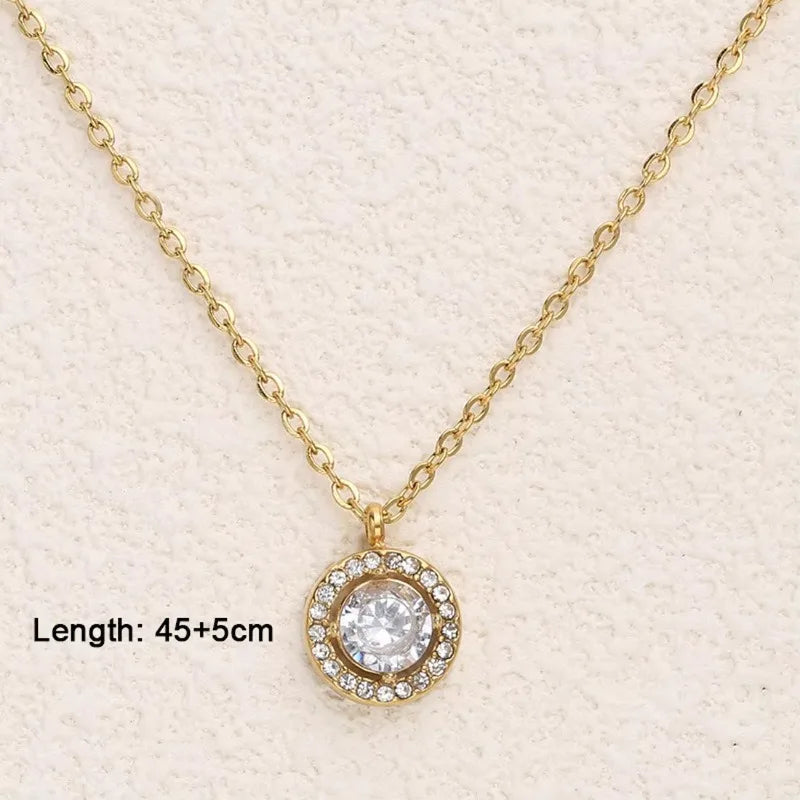 S&S Stainless Steel Round Zircon Necklace, Bracelet & Earring Set – Collection