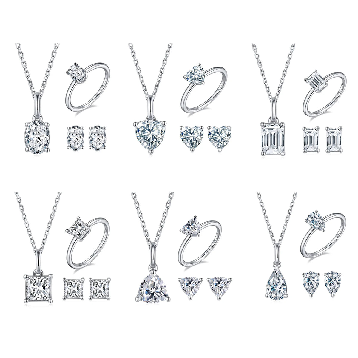 ArtistA Modern Minimalist Style 925 Silver Moissanite Necklace Ring Earrings Solitaire Jewelry Set for Fashionable Everyday Workwear