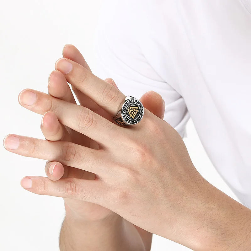 VIKING Celtic Knot Compass Rune Ring – Silver & Gold Stainless Steel