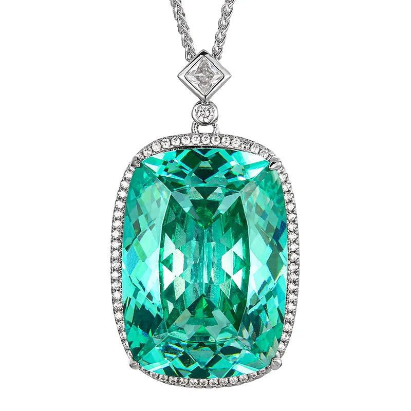 S&S Luxury High-end Emerald Pendant Inlaid with Sparkling Zircon Light Luxury Green Zircon Necklace