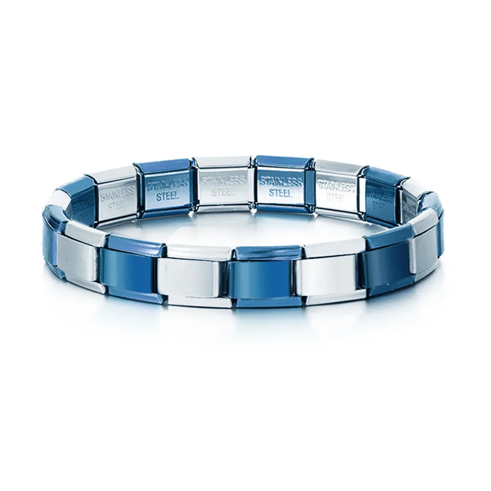 REBEL FASHIONISTA LAMOON Simple Colorful Width 9mm Elastic Link Chain Stainless Steel Bangle on Hand Jewelry DIY Making Italian Charm Bracelet