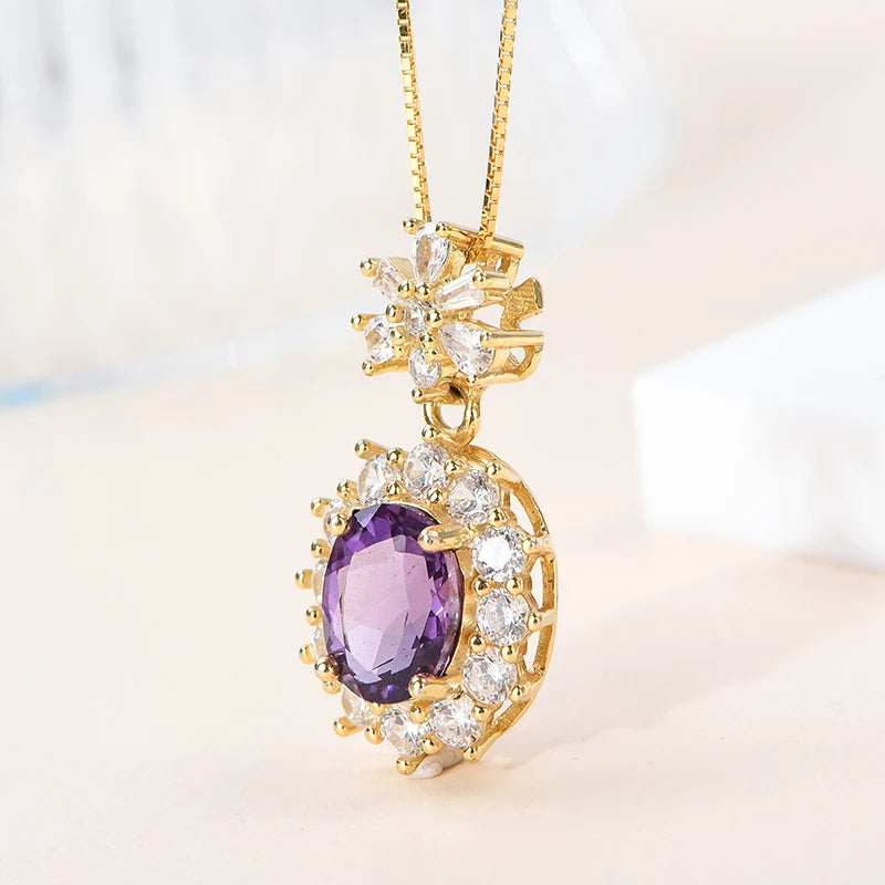 Gioiellieri 925 Sterling Silver 18K Gold Plated Pendant with Natural Amethyst Cut Gemstone Original Style Women's Everyday Wear