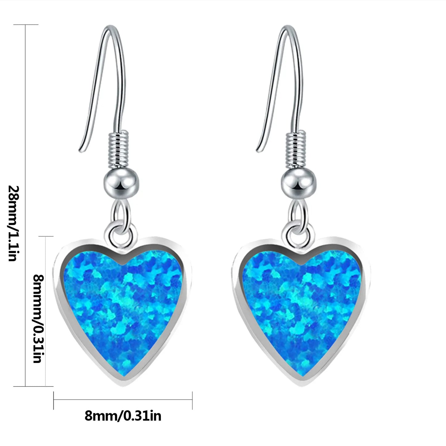 Fresh & Dainty Brass Blue Opal Heart Bohemian Christian Pendant Earrings Love Shaped Ins TikTok Hot Jewelry