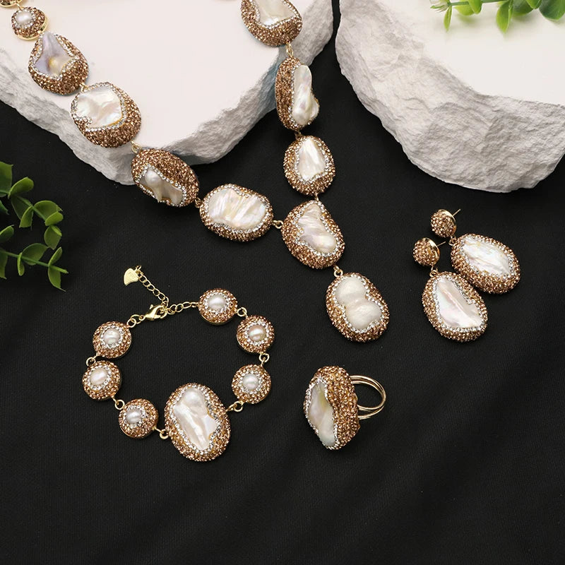 GLSEEVO 18K Gold Plated Natural Freshwater Pearl Jewellery Sets — Luxury Bridal & Wedding Collection
