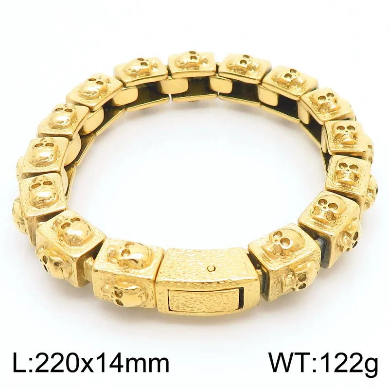 KALEN Men Retro Punk Fine Jewelry Fashion Bracelets Stainless Steel Square Skull Charm Links Bracelet Bangle