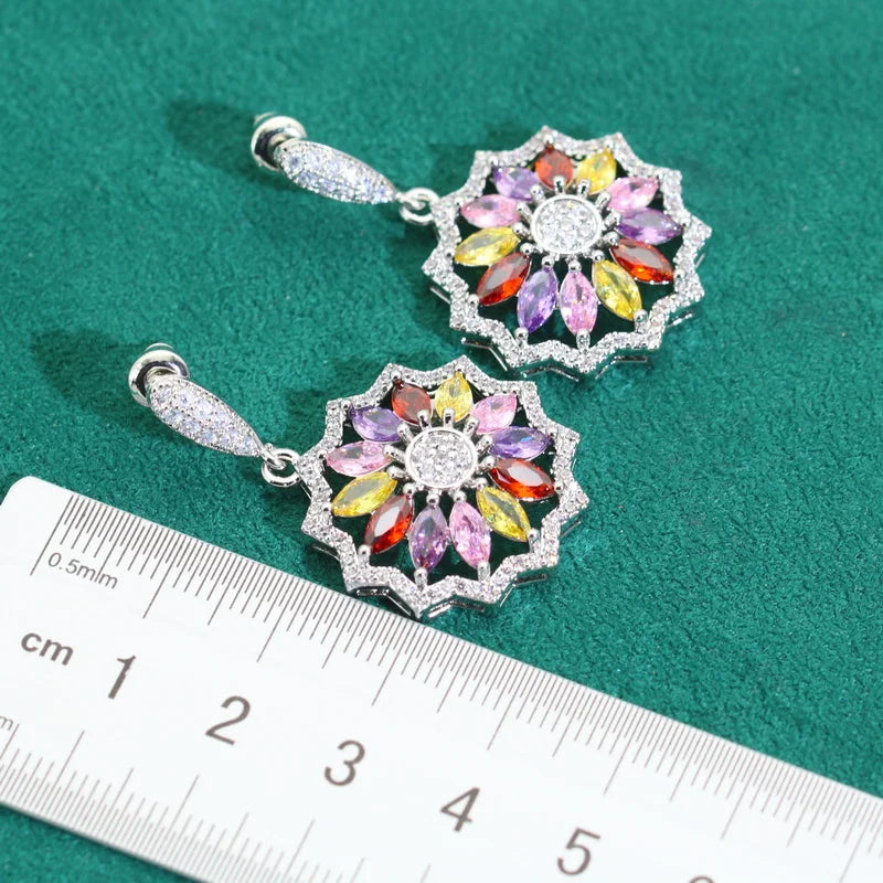 XOTICA Multicolor Zircon 925 Sterling Silver Jewelry Set for Women for Wedding Parties Bracelet Earrings Necklace Pendant Ring