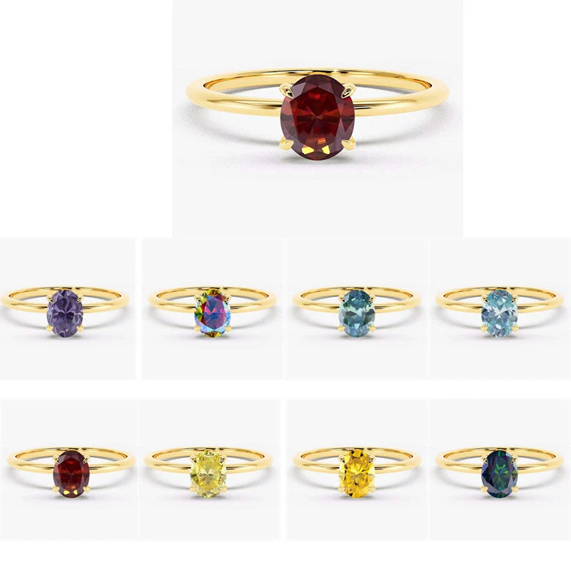 Minimalist S925 Sterling Silver Gold Plated Anti Tarnished Women's Fine Jewelry Oval Cut 0.5CT VVS GRA Colorful Moissanite Rings