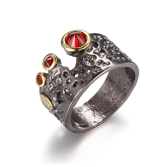 SASSARRI Red Zircon Vintage Ring | 925 Sterling Silver Gemstone Ring