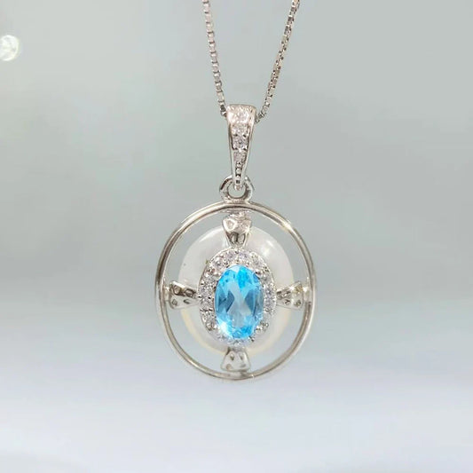 Gioiellieri Natural Gemstone Swiss Blue Topaz Pendant with 925 Silver for Women December Birthstone Fine Jewelry Elegant Anniversary Best