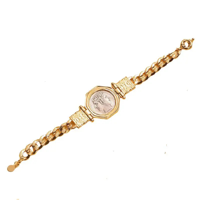 MuShan Jewelry Factory a New Aged 925 Sterling Silver Bracelet Featuring the Ancient Greek Double-faced Door God Janus for Women