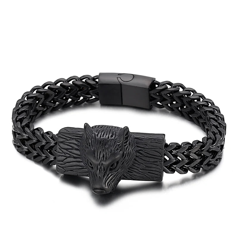 REBEL Punk Fine Jewelry Fashion Bracelets Men Stainless Steel Wolf Head Links Bracelet Bangle