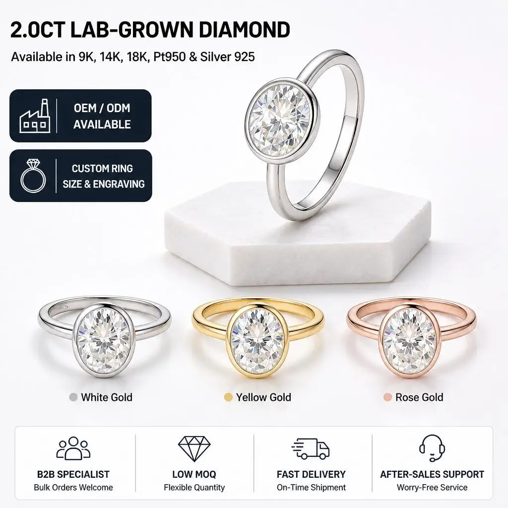 Gioiellieri Sleek Oval Cut 2CT D Color VVS2 Bezel Set Lab Grown Diamond Ring 9K 10K 14K 18K White/Yellow/Rose Gold PT950 Women Jewelry