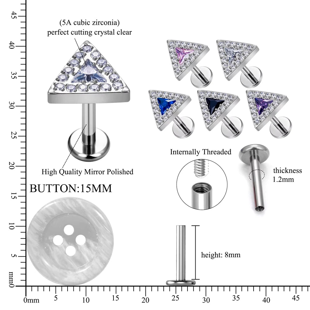 ASTM F136 G23 Titanium Waterdrop Shape Nose Stud Inlay Zircon16G Ear Tragus Body Piercing Jewelry