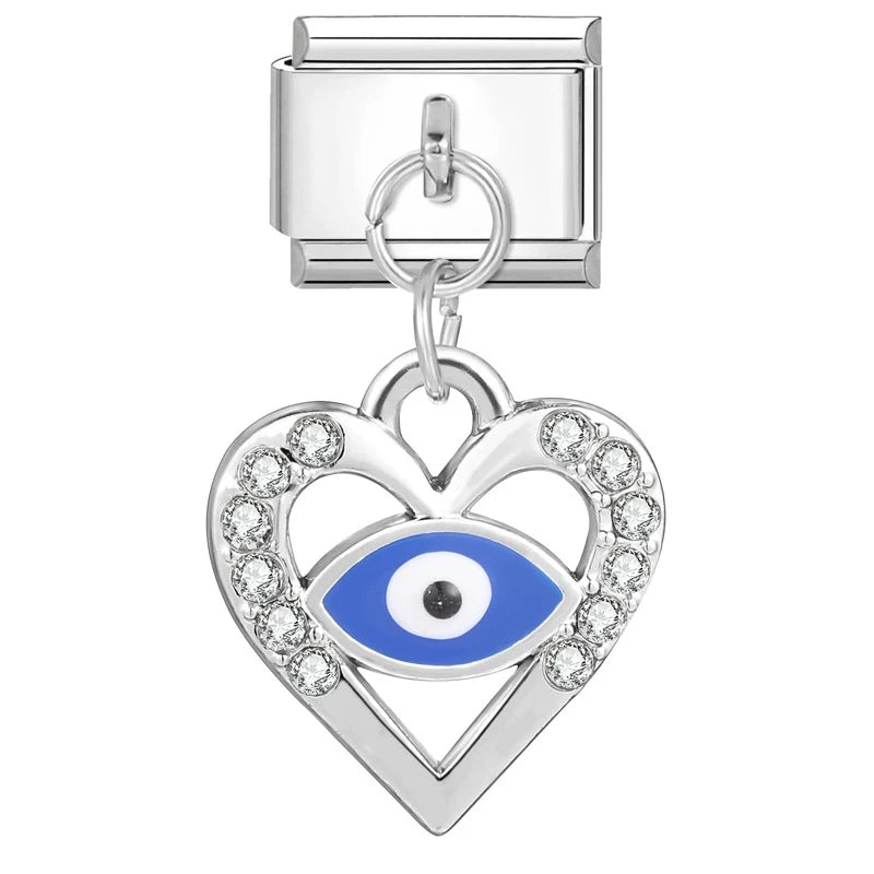 FASHIONISTA Evil Eyes Series Hot Selling Italian Charm Bracelets Geometric Trendy Stainless Steel Zircon Rhodium Plated Unisex
