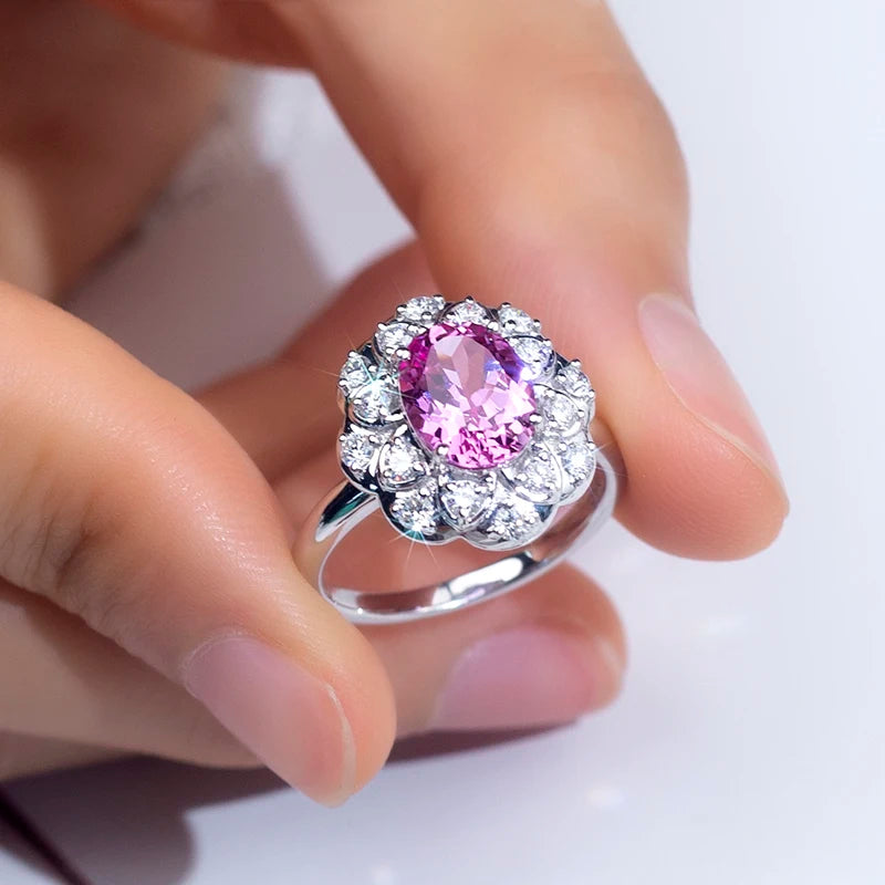 Gemfiori Messi Jewelry MSR-1540 Luxury 925 Silver Stackable Round Ring Lab Gemstone Ring