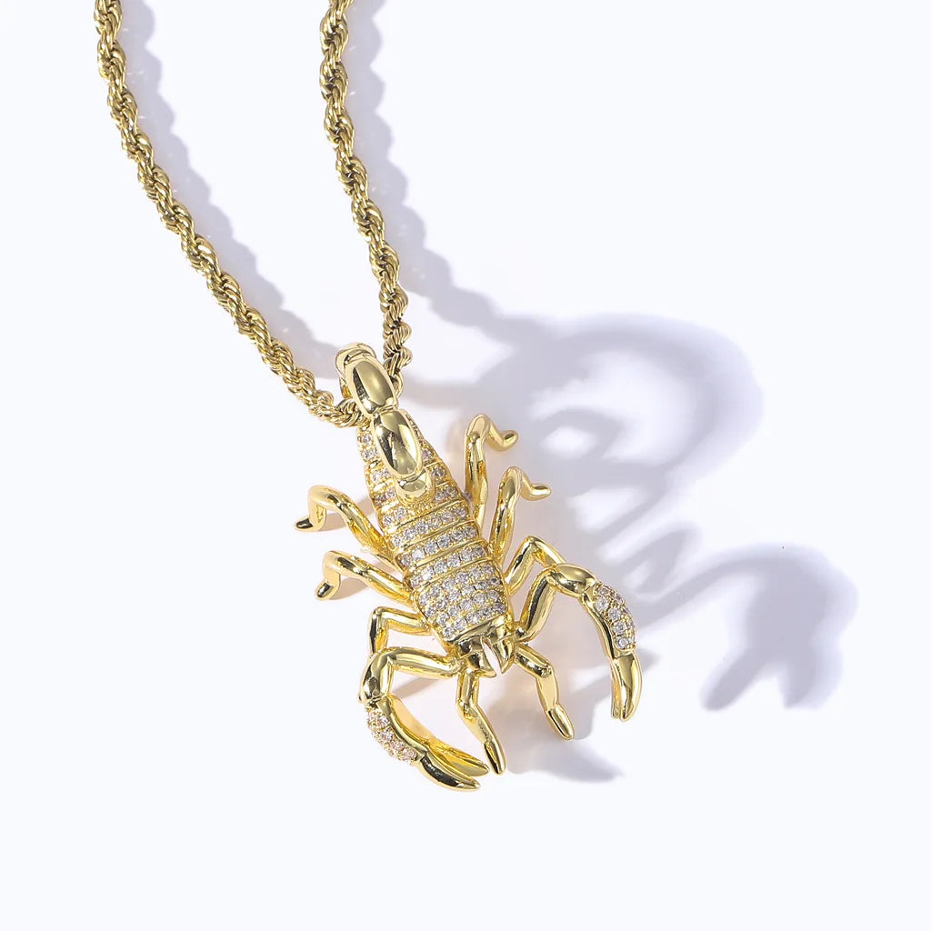 BES Trending Hip Hop Jewelry Minimalist  3D Scorpion Pendant Necklace 14K Gold Plated Iced Out Zircon Pendants for Men