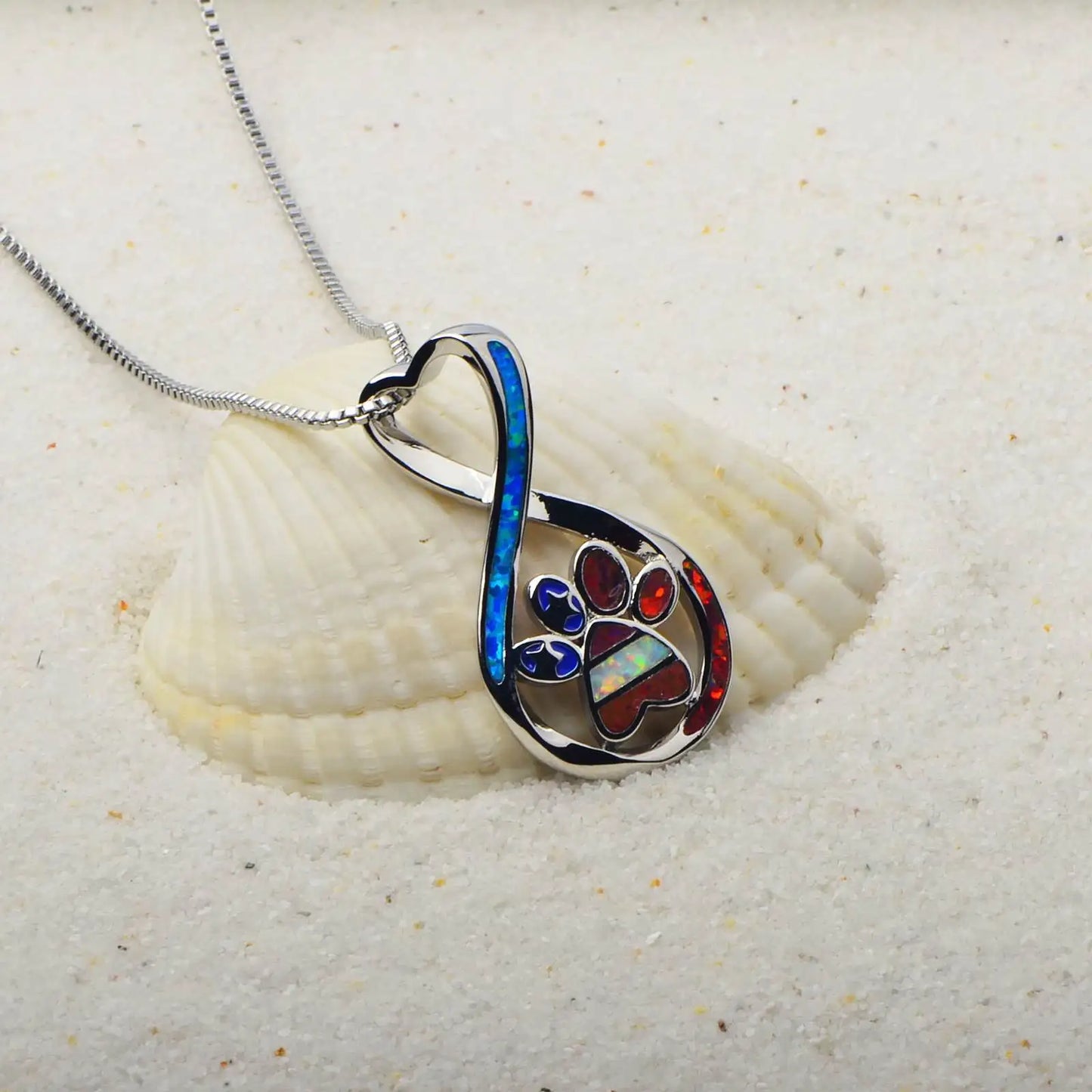 All-Opal Pendant Necklace - Blue Fire Opal Claw Print Design | Heartwarming Pet-Lover Jewelry Bulk Gifts
