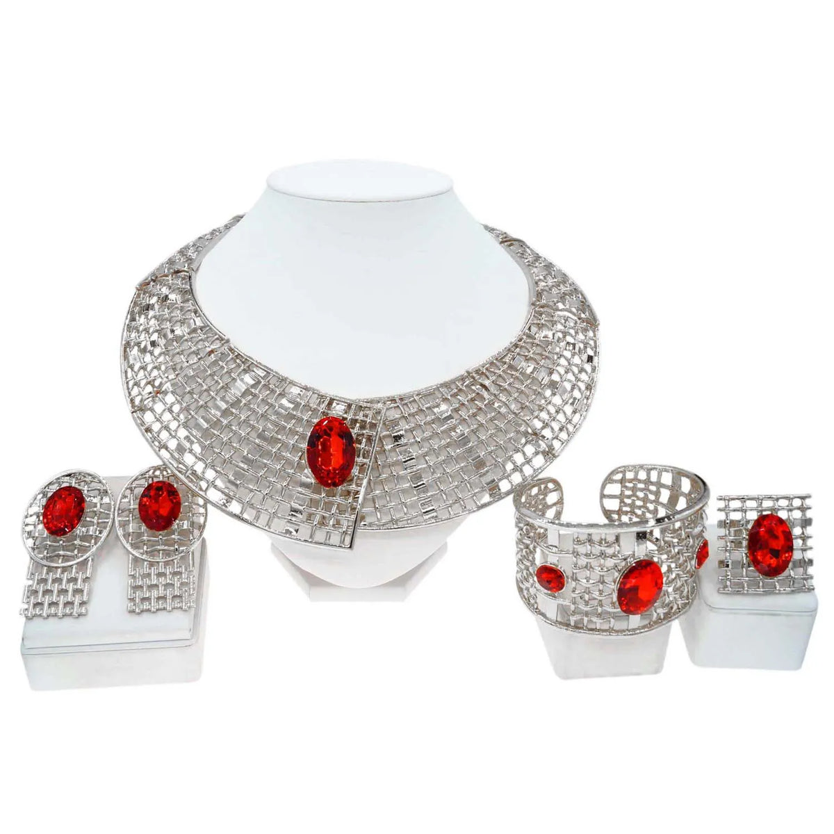 S&S 24K Gold Plated Statement Jewellery Set – Necklace, Bracelet, Earrings & Ring – Crystal & Rhinestone – Collection