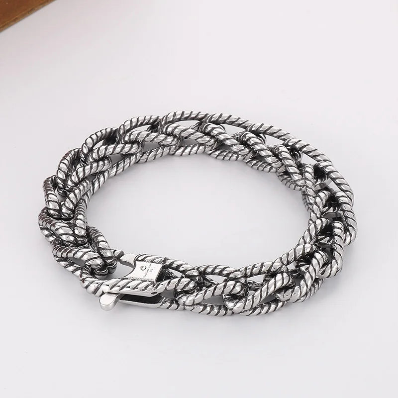 KALEN 220mm Men Punk Stainless Steel Rope Shape Links Bracelet
