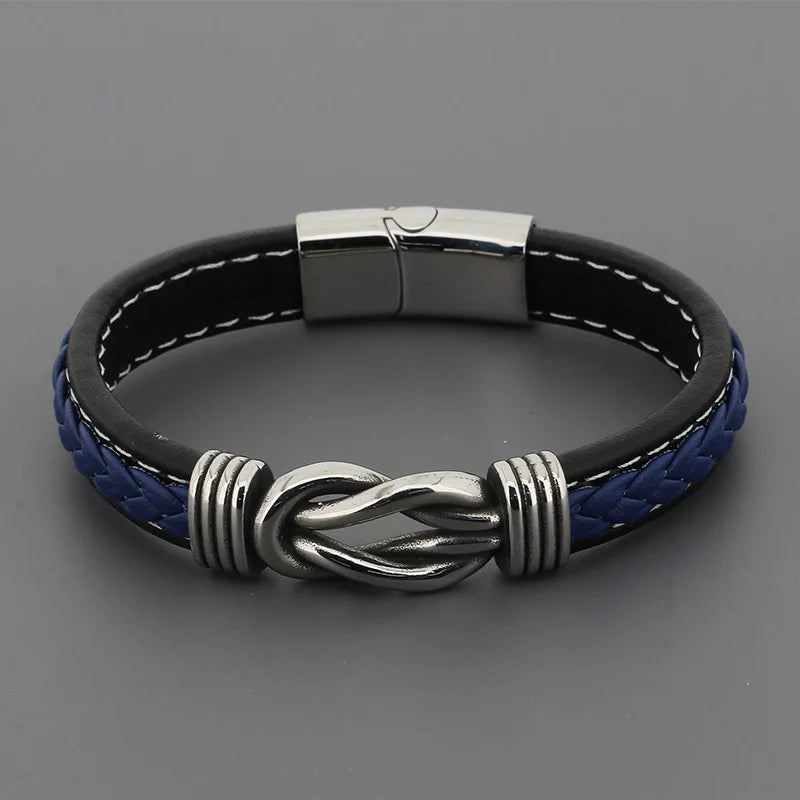 KALEN 210mm Men Vintage Multiple Style Stainless Steel&Cowhide Leather Bracelets