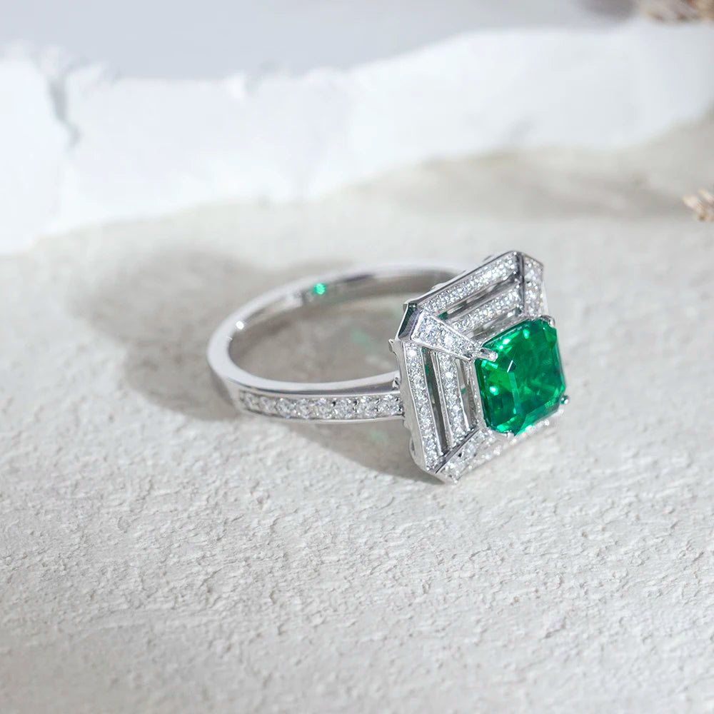 Messi Jewelry MSR-1605 Fashion Designed 925 Silver Lab Grown Emerald Ring