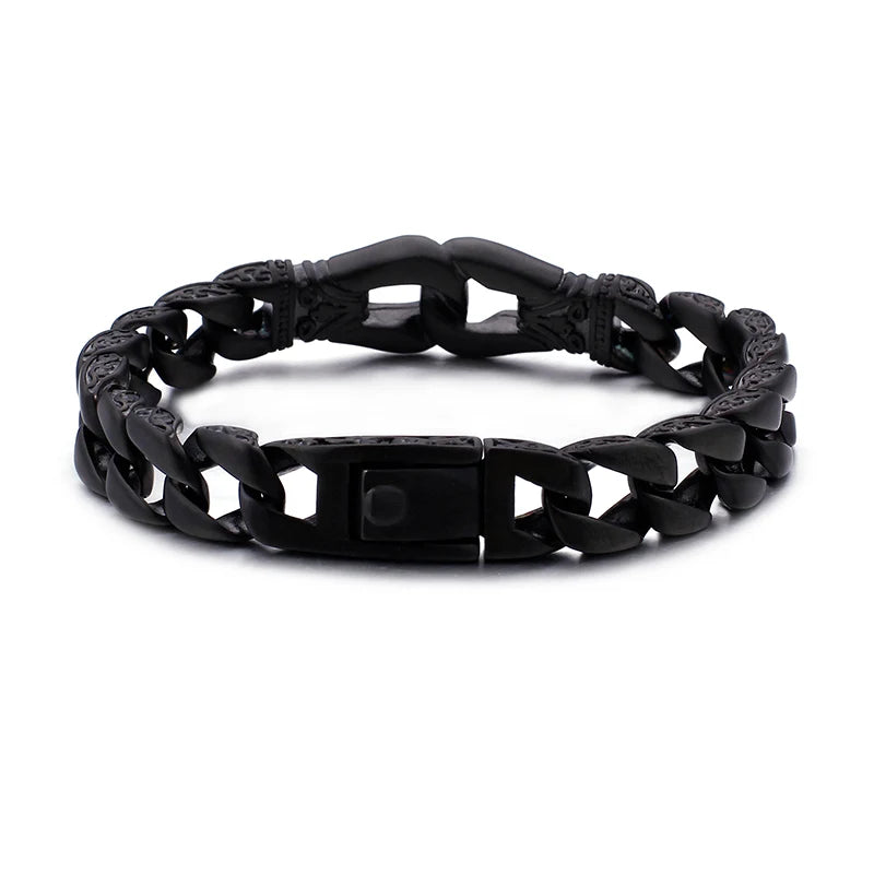 KALEN Black Plating Spring Clasp Stainless Steel Bracelet Men