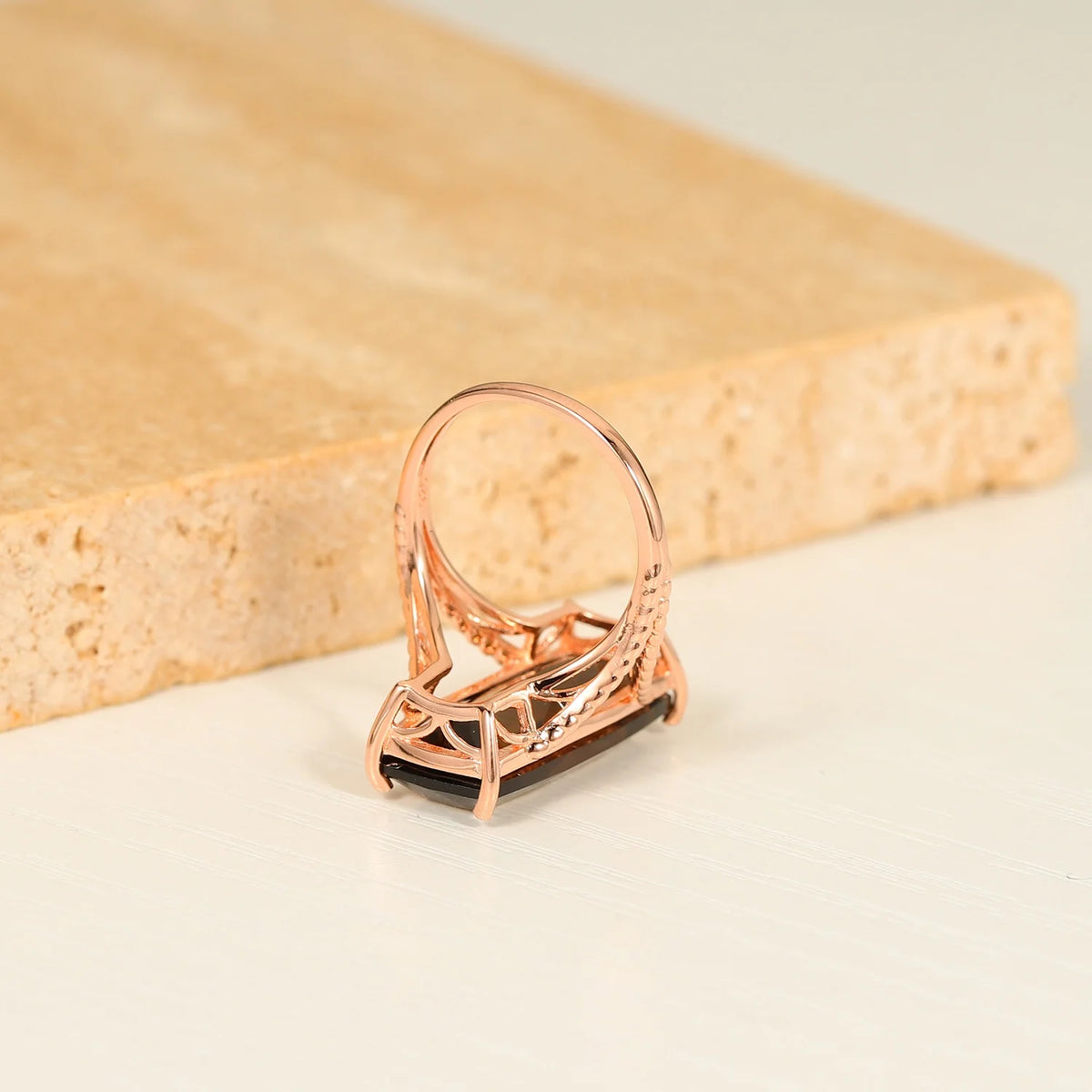 ArtistA C1384 Abiding 14K Gold Vermeil Jewelry Big Size Cushion Shaped 10x22MM Smoky Quartz 925 Silver Rose Gold Plated Women Ring