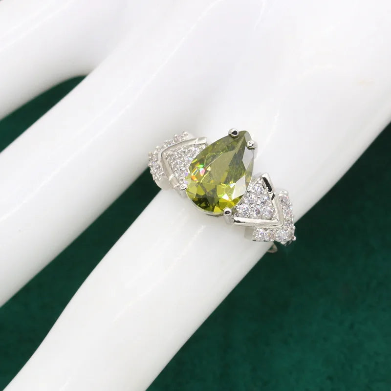 XOTICA Customizable 925 Silver Jewelry Set for Women Green Peridot Zircon Wedding Bracelet Hoop Earrings Necklace Pendant Christmas