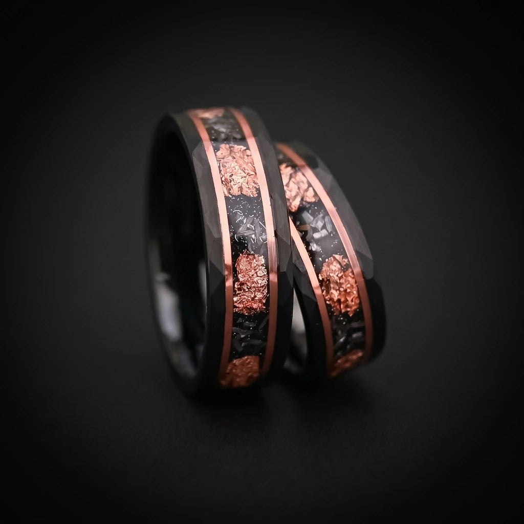 Tempusort Fashion Jewelry 8mm Black Hammer Pattern Tungsten Carbide Ring for Men Wedding Anniversary Gifts Wholesale