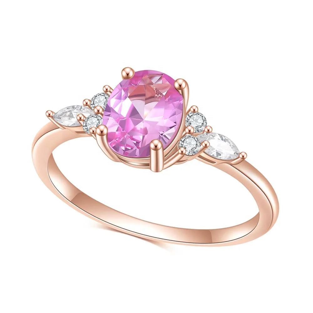 ArtistA Abiding Delicate Trendy Women Jewelry Sterling Silver 925 Rose Gold Plated Ring Lab Grown Pink Sapphire Gemstone Rings