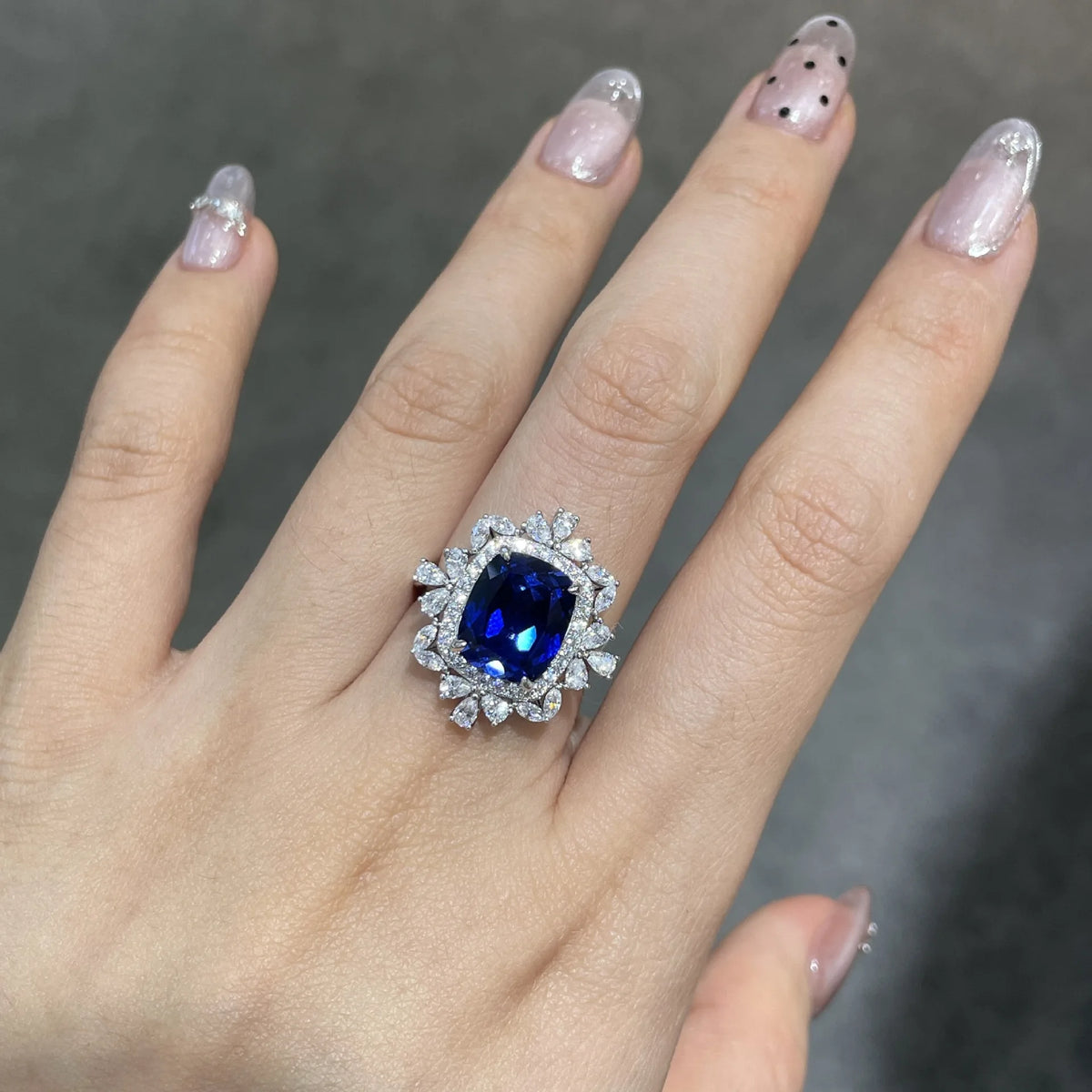 Fine Jewelry Set Elegant 5.5 Carat Cultured Sapphire Cushion-Shaped 925 Sterling Silver Premium Ring Earring Set
