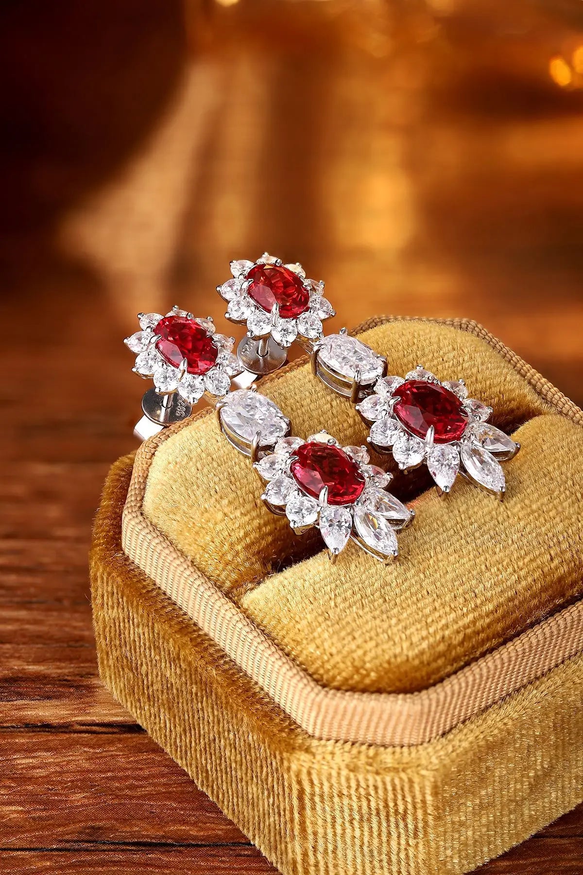 Gemfiori Anster High Quality S925 Lab Grown Ruby Earring Stud Dainty Gemstone Stud Earrings for Women Daily Wear Gift
