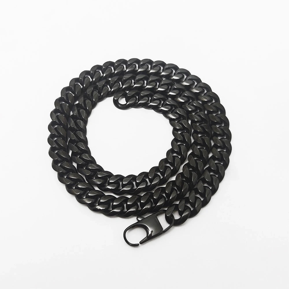 BiG-BOSS NUOYA 10MM Stainless Steel Black Plated Cuban Link Chain Men Gold Chains Hip Hop Style Miami Curb Necklace Custom Jewelry
