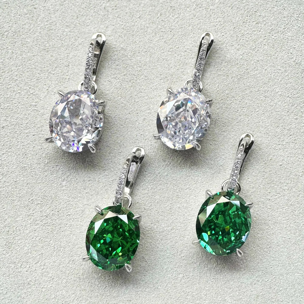 MUSHAN Jewelry Factory 12 Carat Dan Shaped 10 * 12 Emerald High Carbon Diamond Ice Flower Cut Earrings for Women 925 Silver