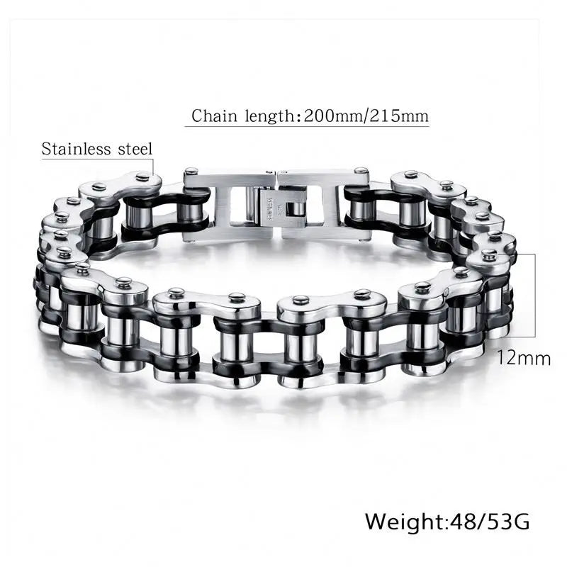 REBEL Punk Stainless Steel Motorcycle Bike Chain Bracelet for Men
