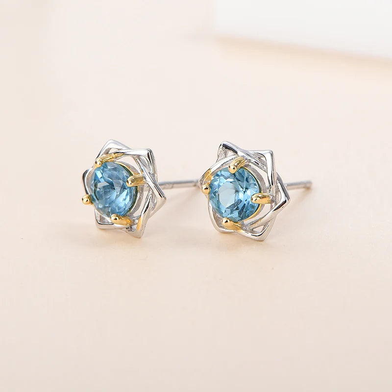 Gioiellieri 925 Sterling Silver Natural Blue Topaz Stud Earrings October Birthstone Wedding Gift Hypoallergenic Rhodium Plated Fine Jewelry