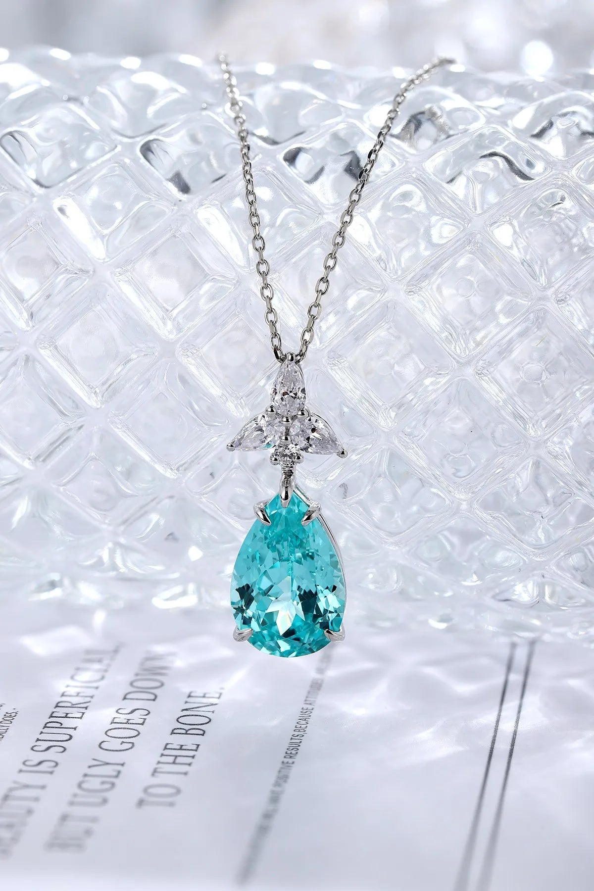 Gemfiori Anster 925 Sterling Silver High-quality Cultivated Paraiba Necklace - Suitable for Parties or As a Gift