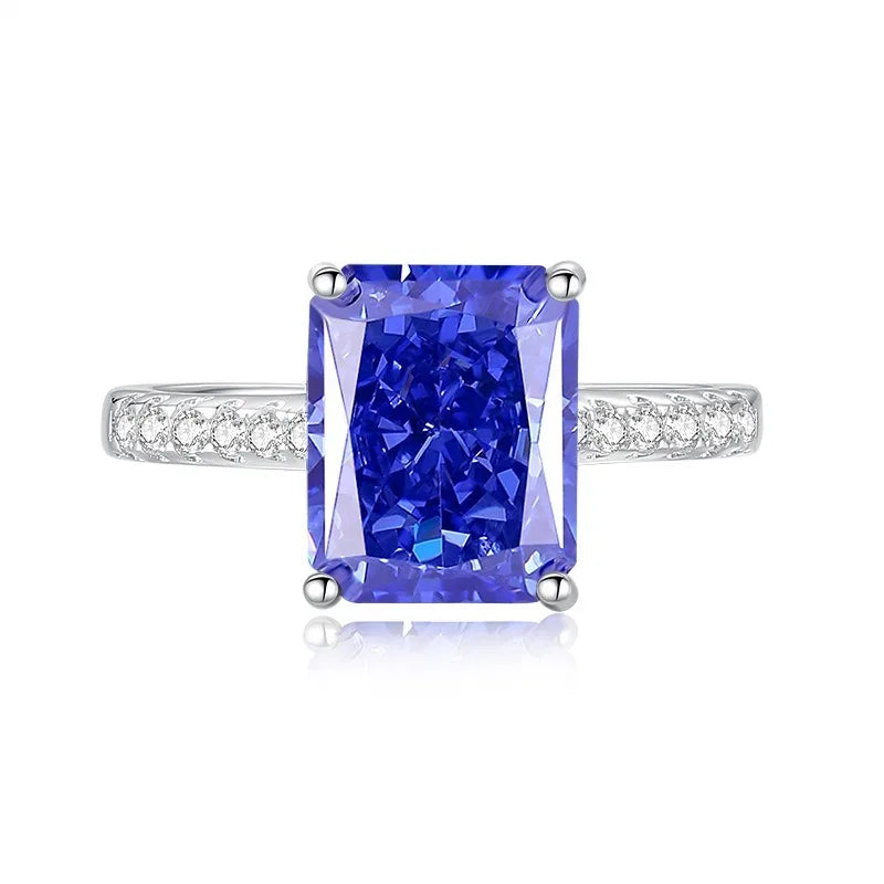 Factory Direct Women 925 Sterling Silver Sapphire Iced Out Blue 5A 8A Zirconia Ring Engagement Wedding Ring Jewelry Manufacturer