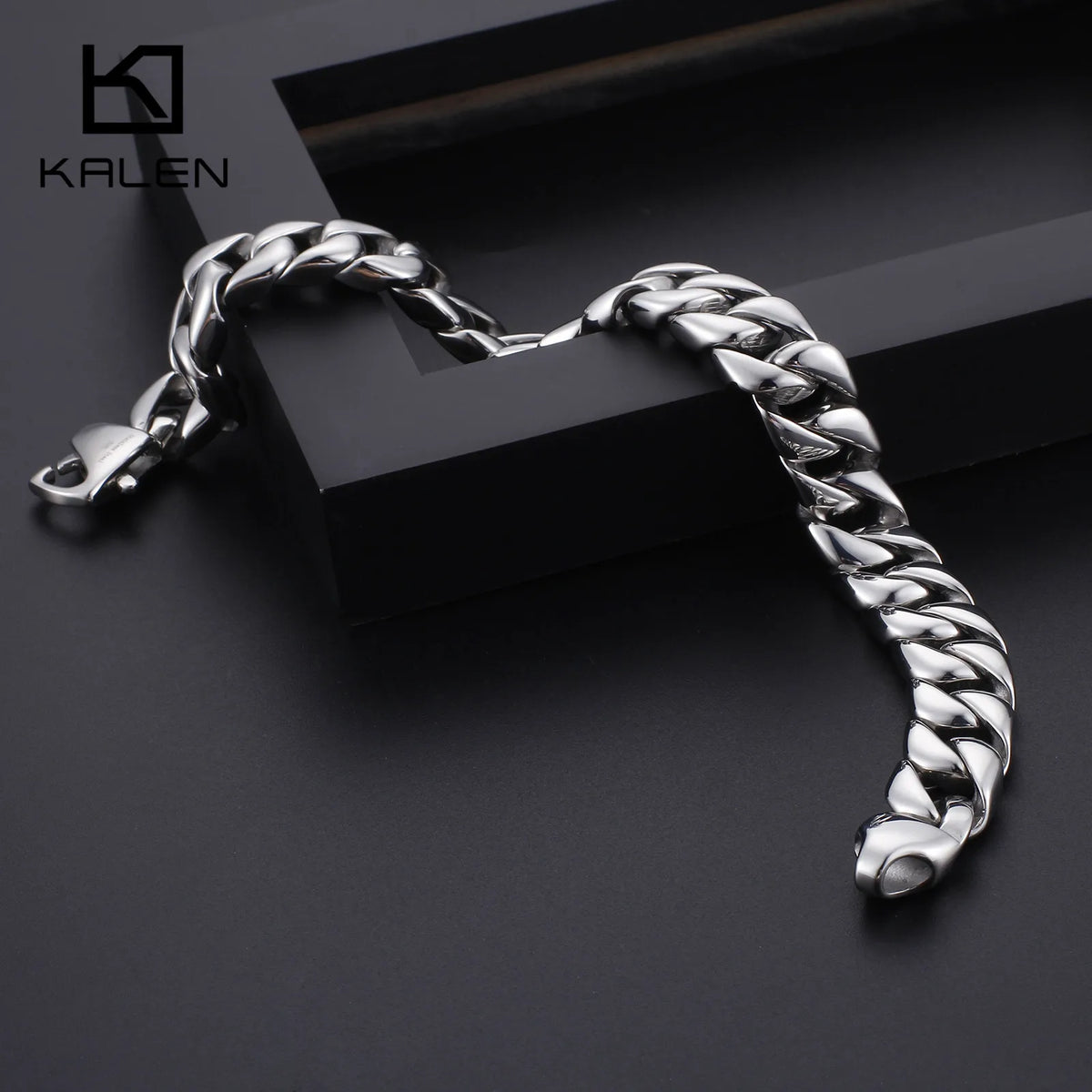 REBEL VIKING Cuban Link Chain Bracelet – 316L Stainless Steel Men's Silver Bangle 23cm