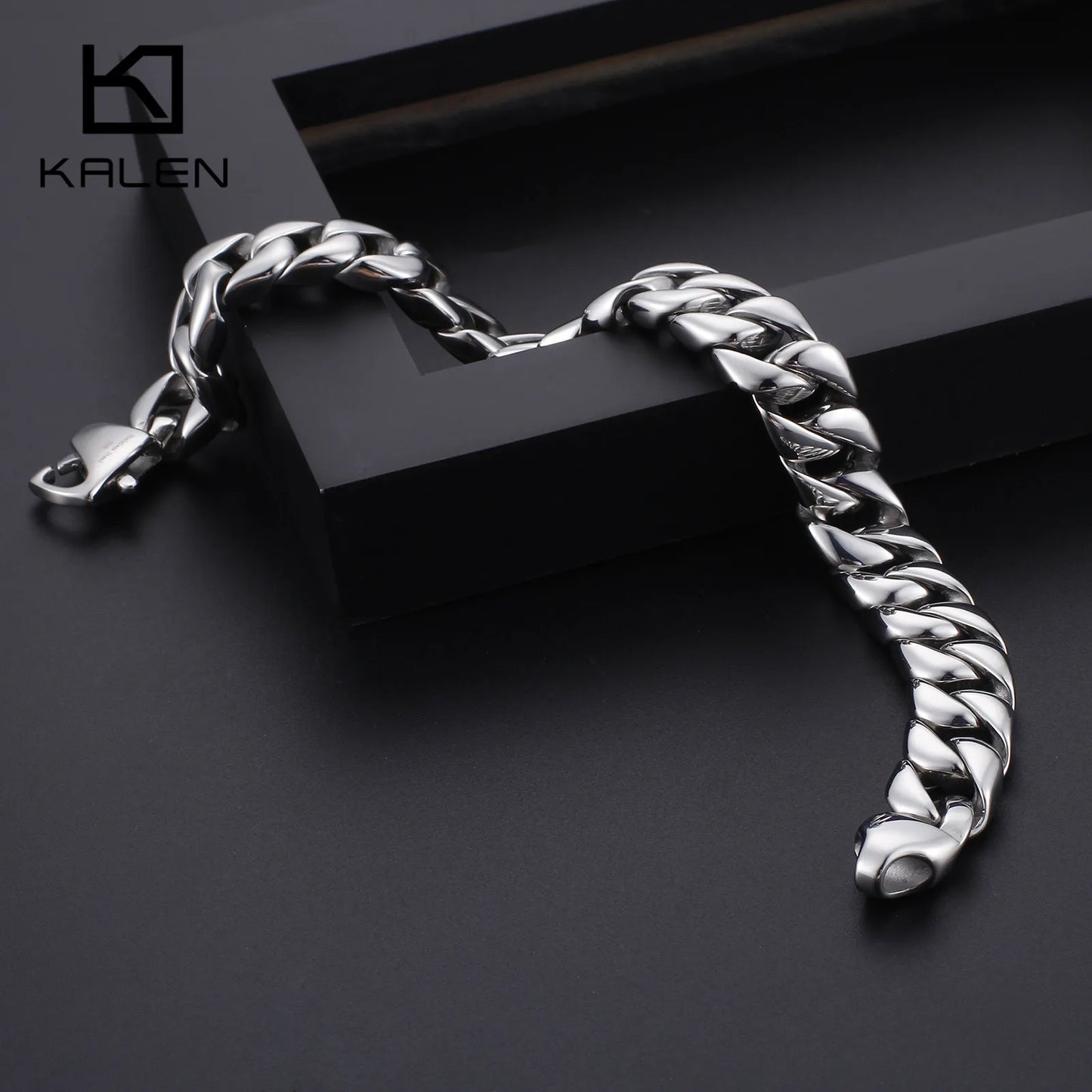 KALEN 23 cm Stainless Steel Cuban Link Chain Bracelet for Men