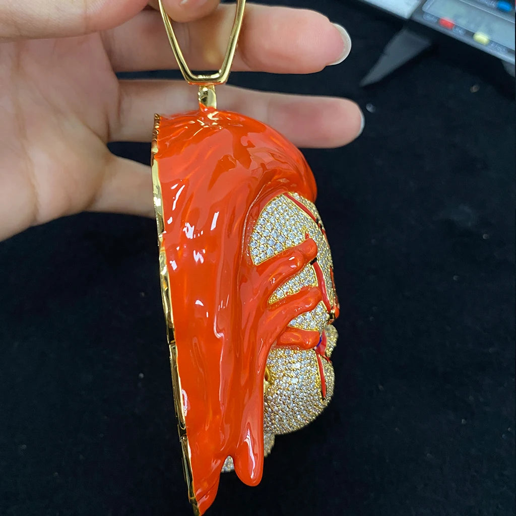 BiG-BOSS Hip Hop Gold Plated Copper Alloy Custom Men's Necklace 5A Zircon Iced Out Big 3D Cartoon Enameling Pendant Charm