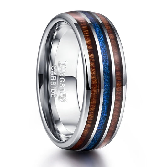 REBEL 8mm Width Natural Color Polish Inlaid Wood fibre Men's Women's Unisex Tungsten Ring Jewelry
