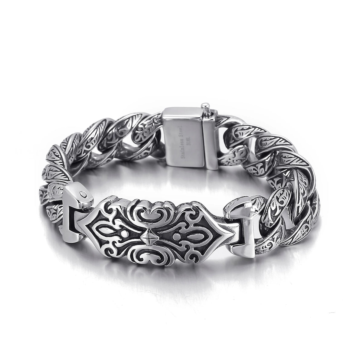 VIKING Mens Neo-Gothic Cross Charm Bracelet – Silver & Ancient Silver