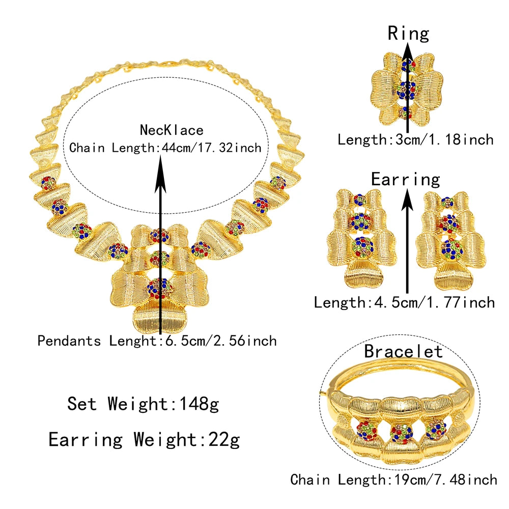 Zhuerrui Handmade Gold Plated Jewelry Set Retro Flower Design Necklace Earring Bracelet Set for Bridal Wedding Party I008520-2